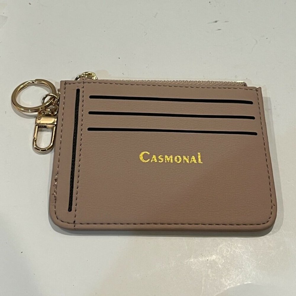 Casmonal Purse Pouch Wallet Pink Champagne Zip Up Card Holder, NEW